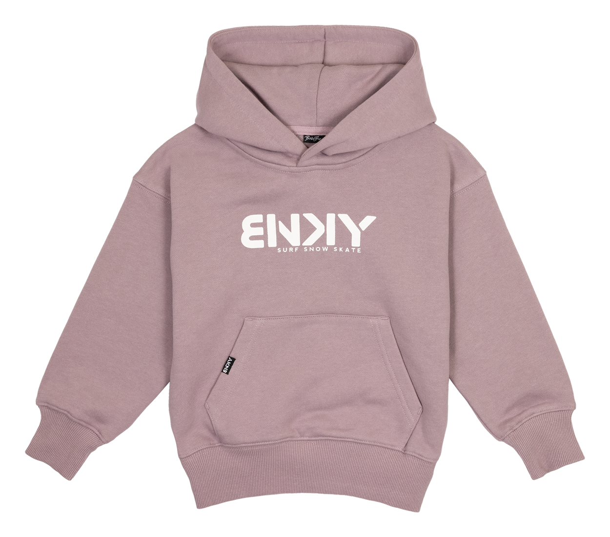 Mauve BNKY hooded sweatshirt featuring a front pocket and bold white logo, designed for stylish youth apparel.