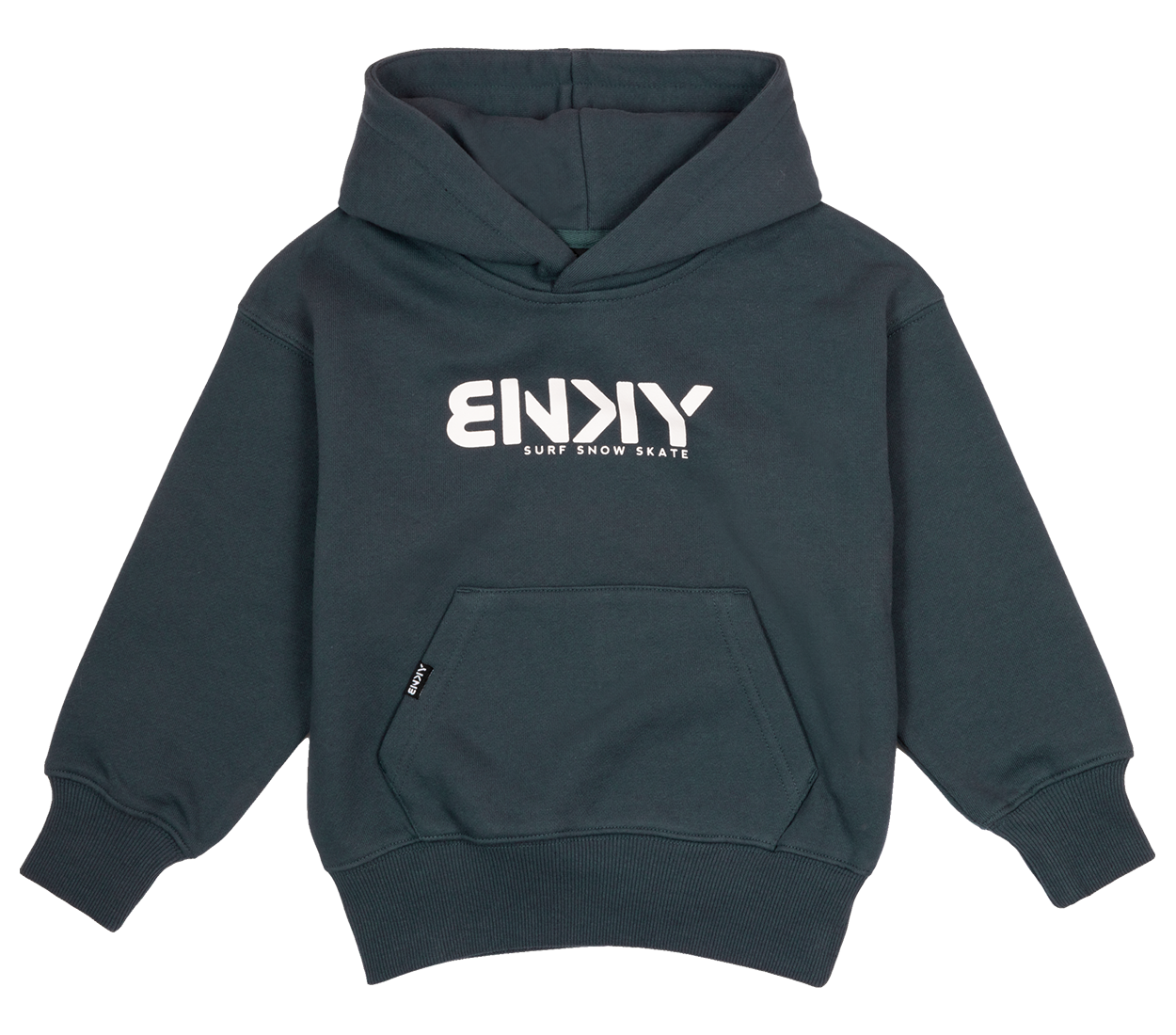 Charcoal BNKY hooded sweatshirt featuring a front pocket and bold "ENDIY" logo, designed for kids' surf and skate style.