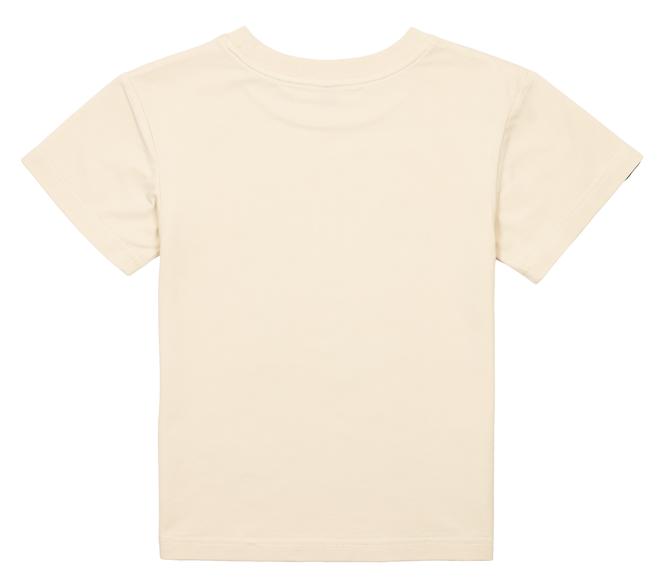 Back view of a bone-colored Padres Friar shirt for kids, featuring a classic crew neck and short sleeves.
