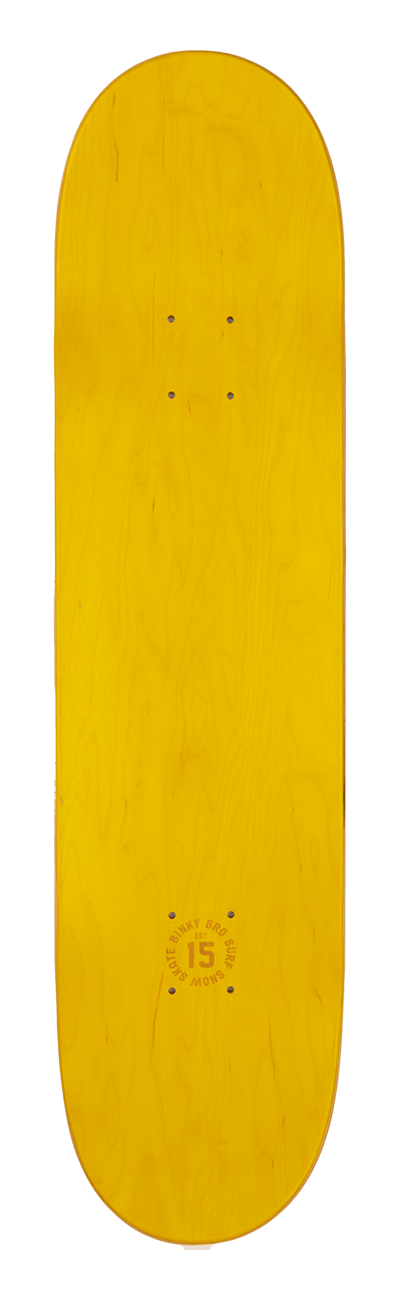 Yellow skateboard deck with a smooth finish, featuring a minimalist design and no graphics, ideal for customization.